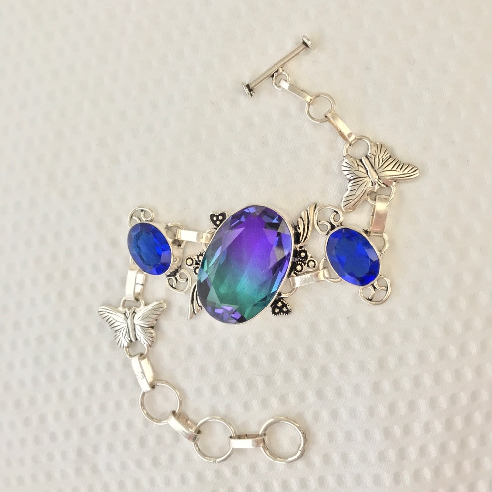COPY - Dyed Quarts Silver Butterfly Bracelet